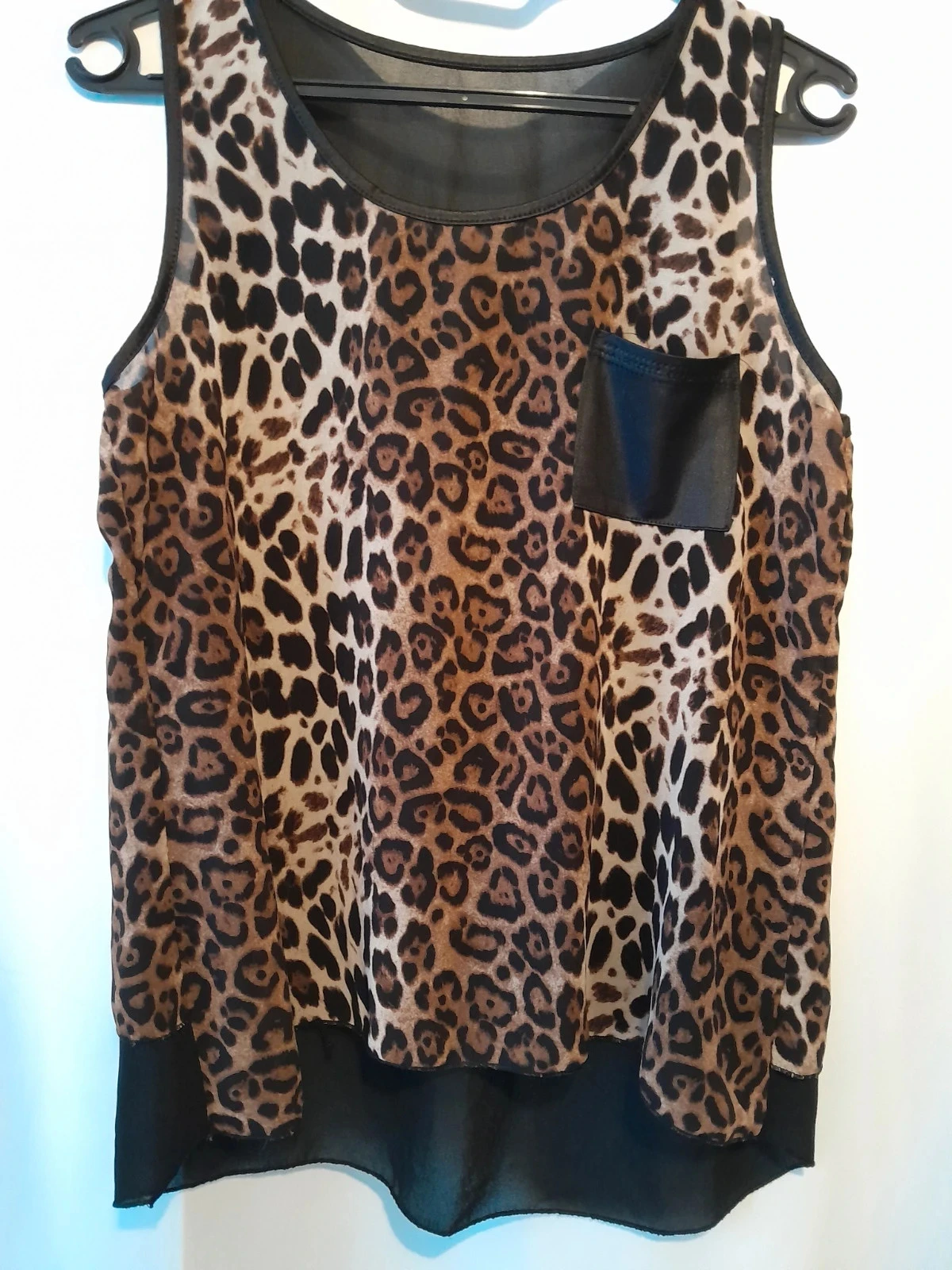 Débardeur noir imprimé léopard, Taille 40/42